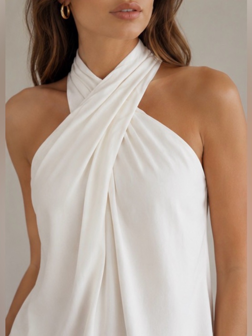 [Theory] White Washed Twill Cross Front Halter Top Size Small - Picture 7 of 9
